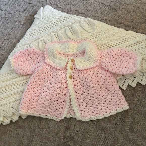 Crochet Baby Girl Bundle Baby Blanket Sweater toddler Newborn Infant Shower Gift - Picture 2 of 6